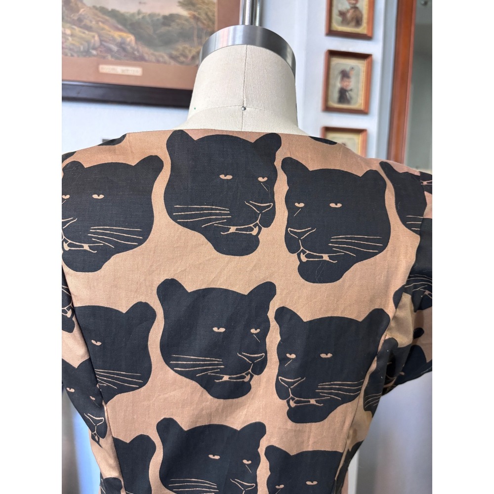 Nooworks OOP Panther Print Button Down Dress Tan Black Short Sleeve Medium - Picture 7 of 12